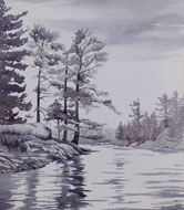 watercolour Lake Reflections Monochrome