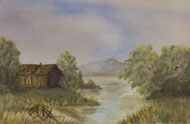 Watercolour Old Shed by the Water