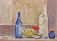 watercolour painting by Debbie Homewood  Wine Bottles